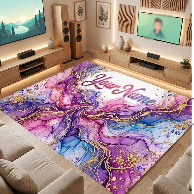 Abstract Geometric Theme Crystal Velvet Floor Rug Personalized Custom Name Text Warm Carpet Home Decoration