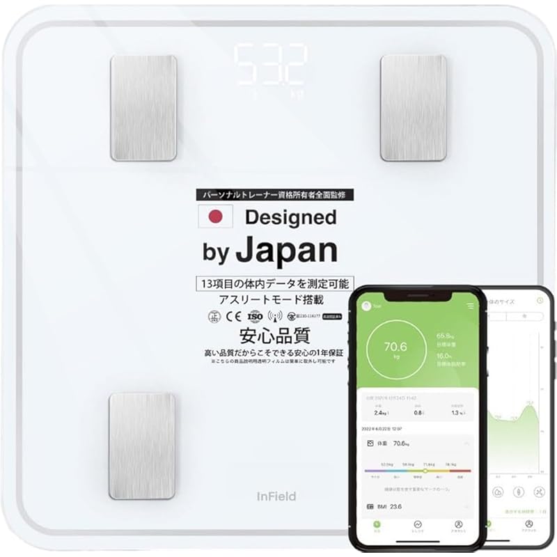 

weight scale AI x Body Composition Monitor [Introduced to professional sports teams] Smartphone linked body composition analyzer INFIELD white