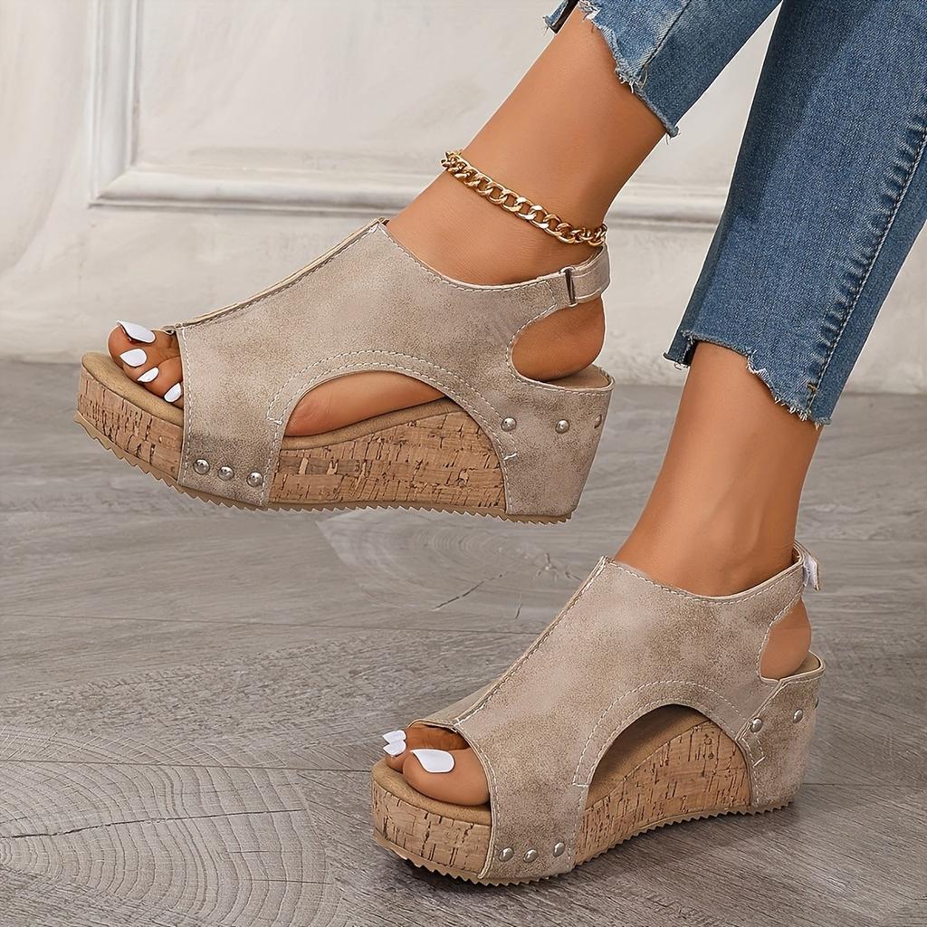 Women's Fashion Retro Chunky Sandals - Waterproof, Open Toe with Velcro Closure, Faux Leather Fabric