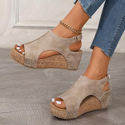 Women's Fashion Retro Chunky Sandals - Waterproof, Open Toe with Velcro Closure, Faux Leather Fabric