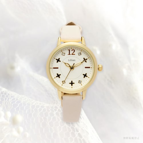 Fieldwork Women's Analog Watch with Leather Strap and Stone Dial, Flower Design, White, JN031-1