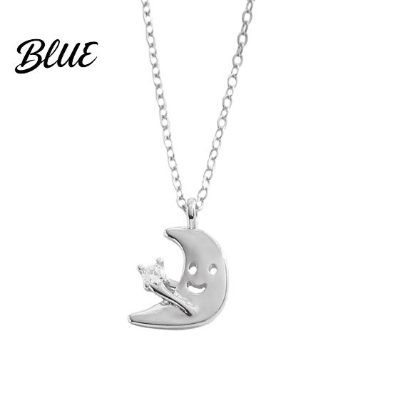 Moon Pendant Necklace Smiling Star Rhinestone Cute for Women Daily Moon