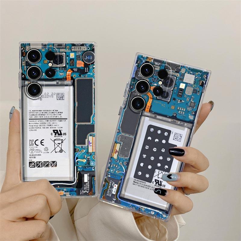Phone Back Circuit Board S25Ultra Phone Case For Samsung Galaxy S25 S24 S23 S21 Ultra S20 FE S22 Plus S24FE A56 A55 Clear Cover