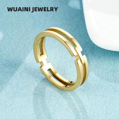 Zhou Geometrischer H 18K Gold Plated Titanring - Stapelbar, Schlicht, Luxuriöses Geschenk für Freundin
