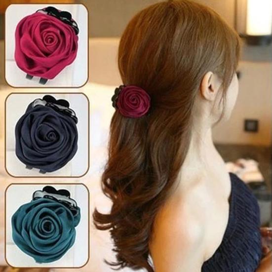 Fashion Cloth Rose Flower Hair Claw Clip Clamp Women Ponytail Holder Headwear