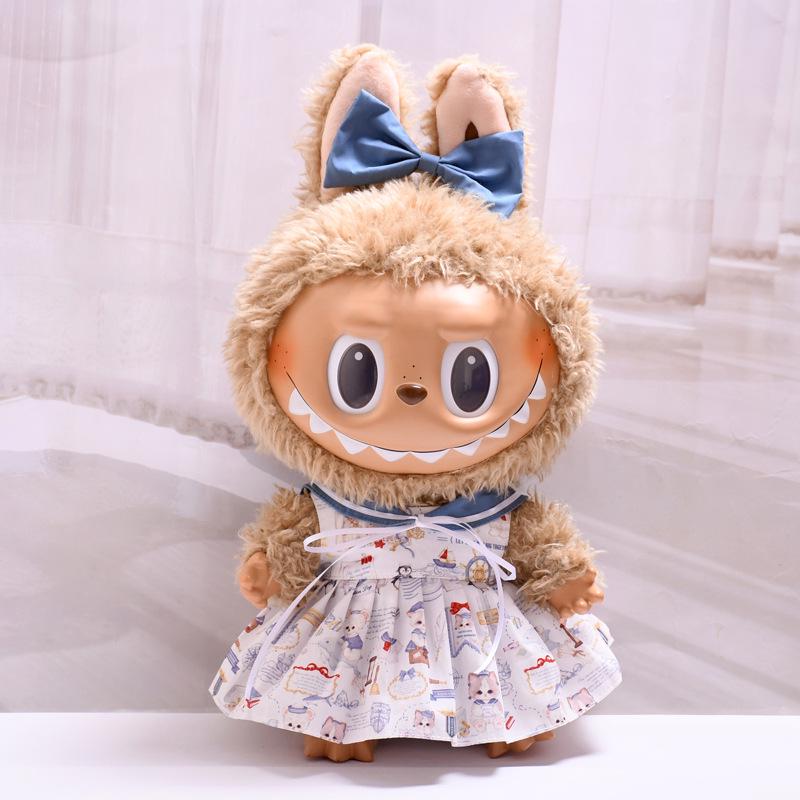 38cm Labubu Plush Doll Casual Outfit Set with Hat (Clothes Only)