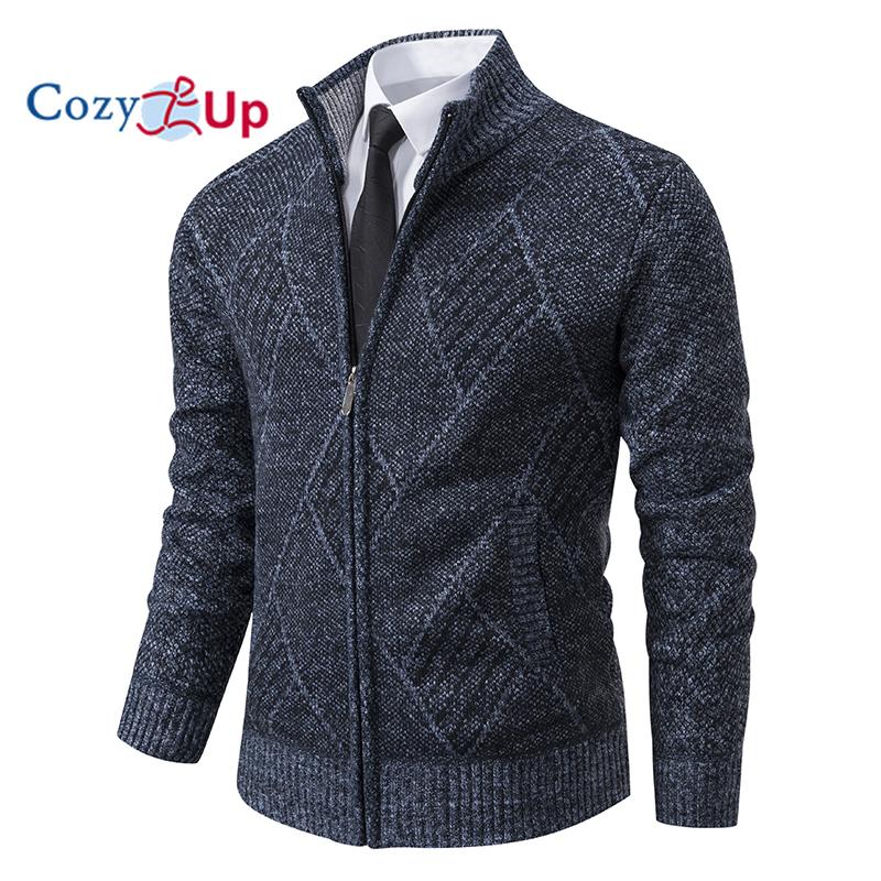 Cozy Up Pánská bunda podzimní a zimní trend Pohledný pánský volný ležérní fleecový svetr Univerzální pletený svetr na zip Cardigan