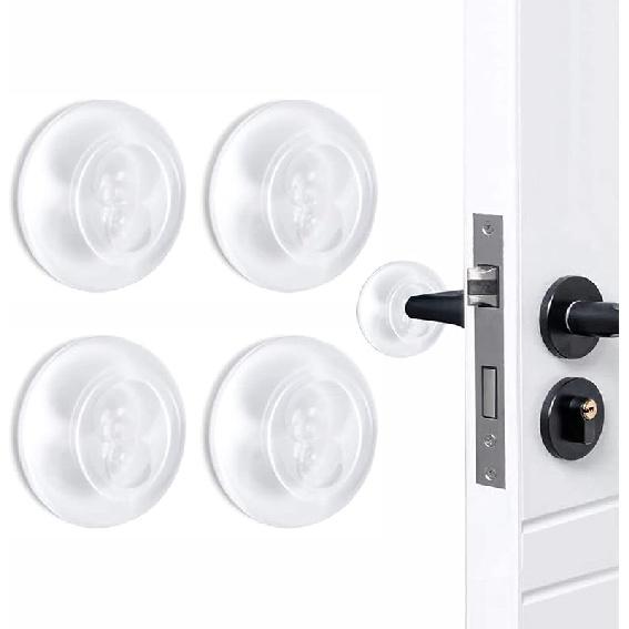 Door Stopper Wall Protector, Adhesive Bumper Protector, Reble Rubber Door Stops from Door Knobs, Shock Absorbent Wall Shield for Door Handle (Clear-4