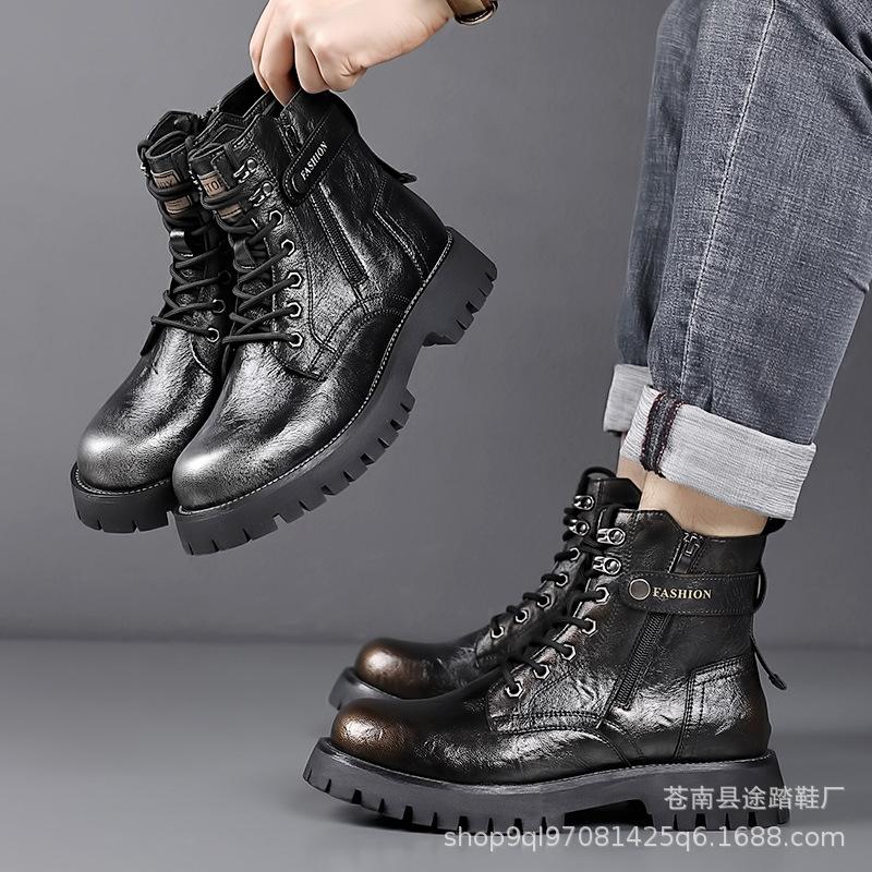 Men's High-Top Martin Boots with Thick Soles - Winter Warm, Plus Velvet, Cotton, British Style Work Boots.