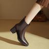 High-heeled Short Boots 2025 Winter New Thick-heeled Brown Boots Women's Medium Boots Fashion Square Head Elastic Women's Leather Boots