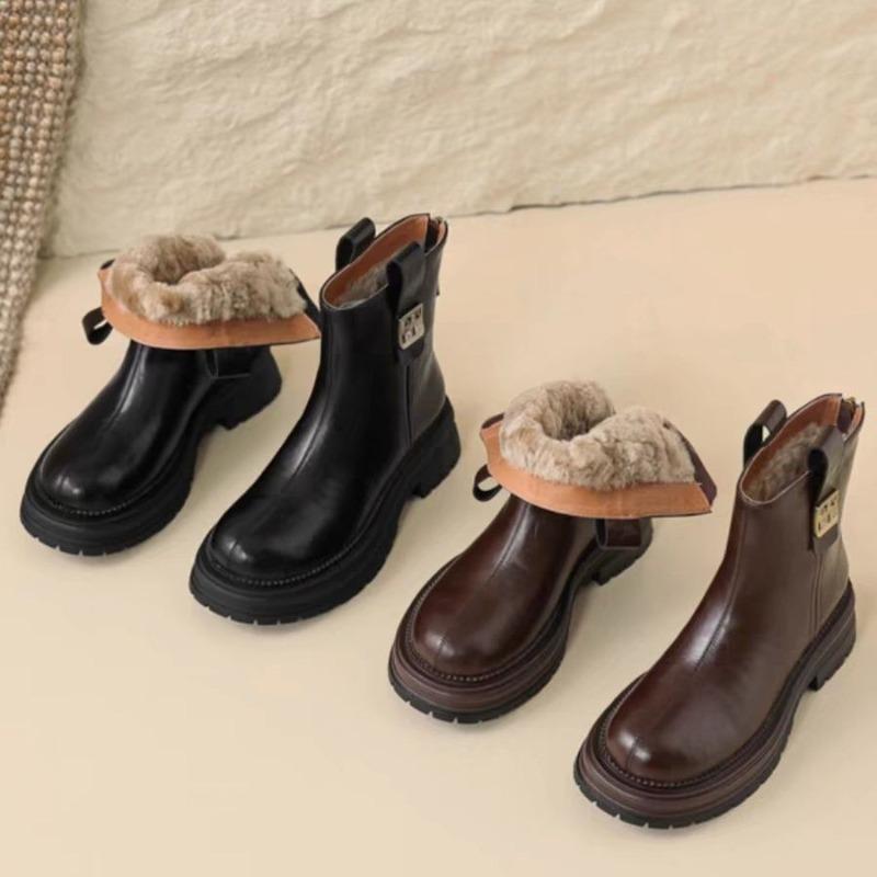 Winter warm fur integrated Chelsea short boots women's velvet Martin boots thick-soled large cotton thin snow boots women