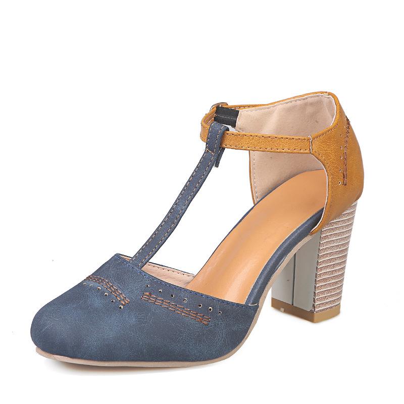 Spring/Summer 43 Large Size Women's Round Toe Thick Heel Sandals