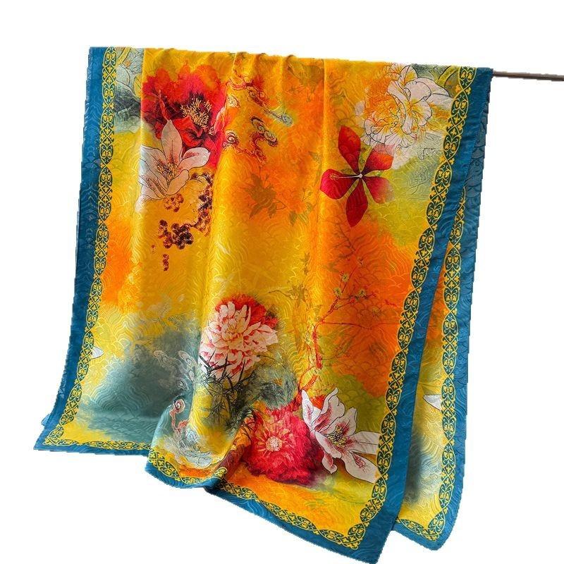 Warm Rhyme Floral Printing Fragrant Cloud Yarn Spring and Summer New Silk Scarf Large Long Scarf Travel Shawl Sun Protection Women's Scarf Headscarf