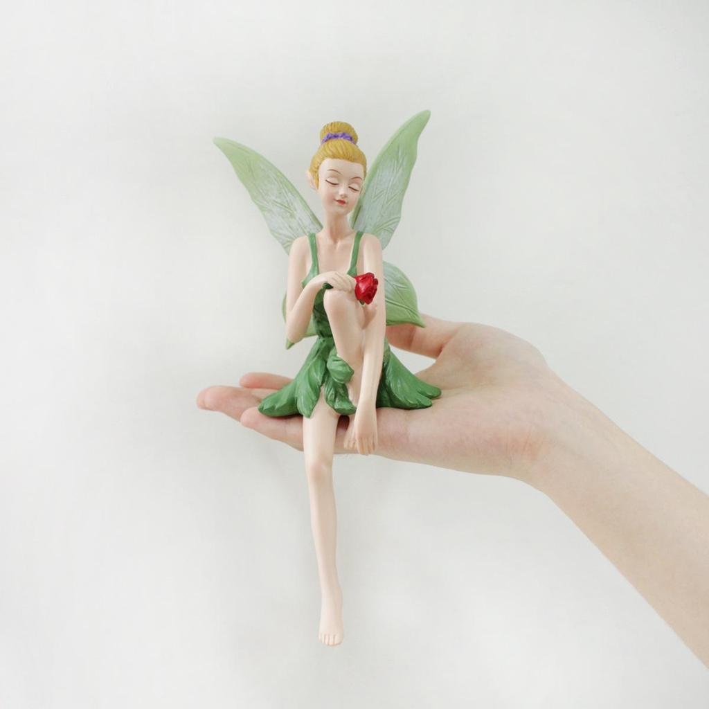 Fee Hars Beeldje, Zittend Elf Figuurtje, Tuin Bloempot Rand Ornament, Landschap Ambacht Decoratie
