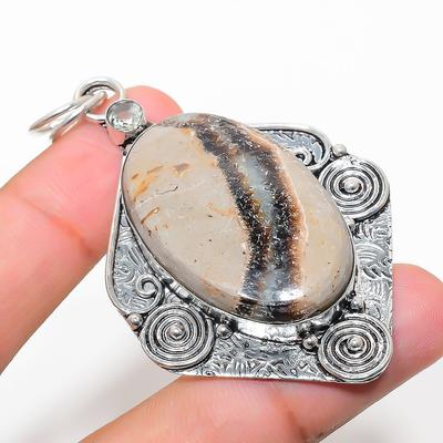 Natürlicher Septerienstein, Weißer Topas 925 Sterling Silber Anhänger 2,76" R1o39