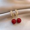 New Design Wine Red Pearl Pendant Metal Inlaid Zircon Hanging Earrings For Women's Light Luxury Jewelry Trendy Accessories