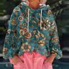 Women's Floral Print Loose Casual Long Sleeved Hooded Sweatshirt