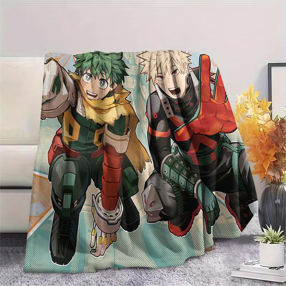 My Hero Academia Deku & Bakugo Pattern Flannel Blanket, High Quality Comfortable for All Seasons, Home Decor, Warmth and Comfort, Perfect for Gifts.