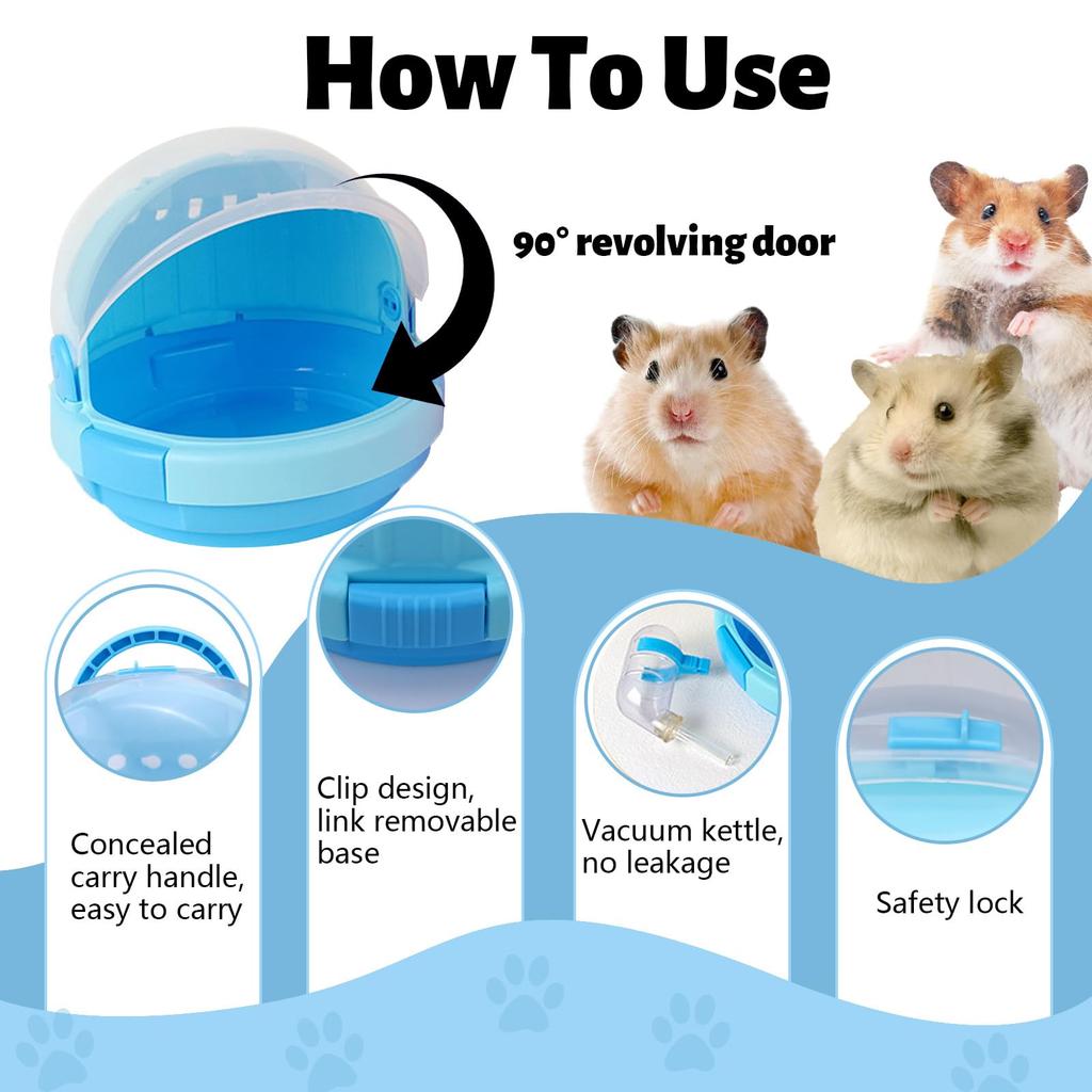 Ultra atmungsaktive blaue Hamster-Reisebox mit Trinkflasche & Griff, Sichere Kleintierkäfig für Rennmaus Maus Igel