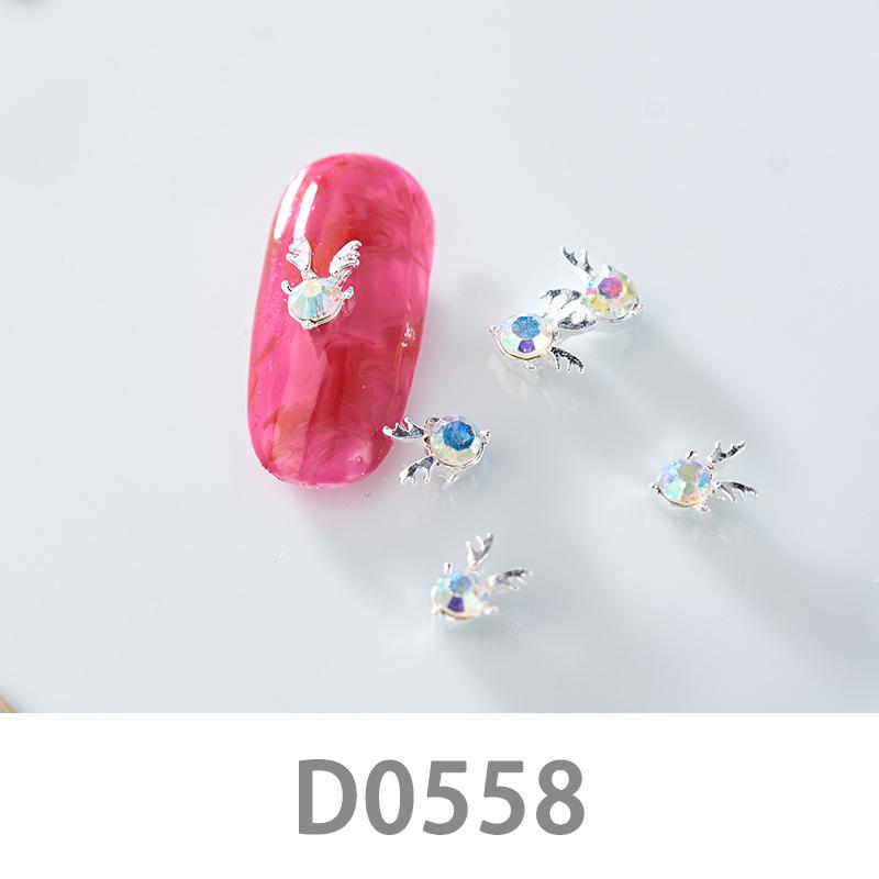 10Pcs Gold Silver Elk Antler Shape Alloy Diamond Nail Ornament Manicure Decoration Accessories