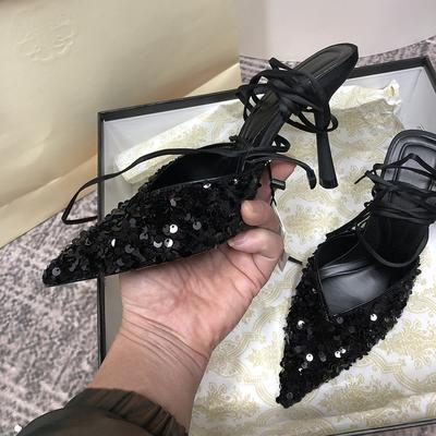Neu Schwarz Pailletten Spitz Frauen Pumps Fashion Stiletto High Heels Frau Pumps Party Kleid Schuhe Frauen Alias Weiblich