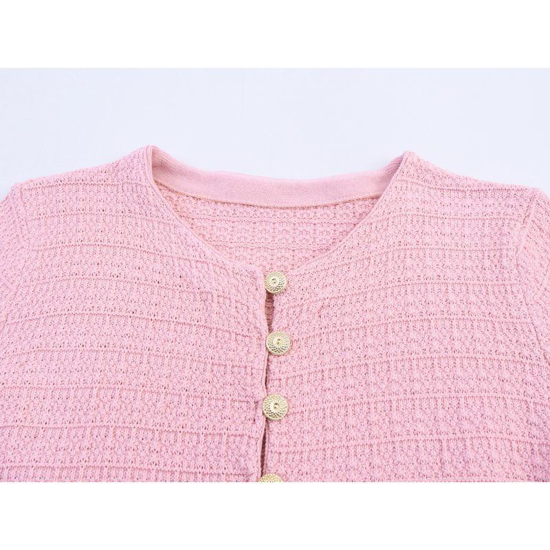 Kaslead New Women Clothes Western Style Fashion Simple Laminated Decoration Long Sleeve Knitted Outerwear