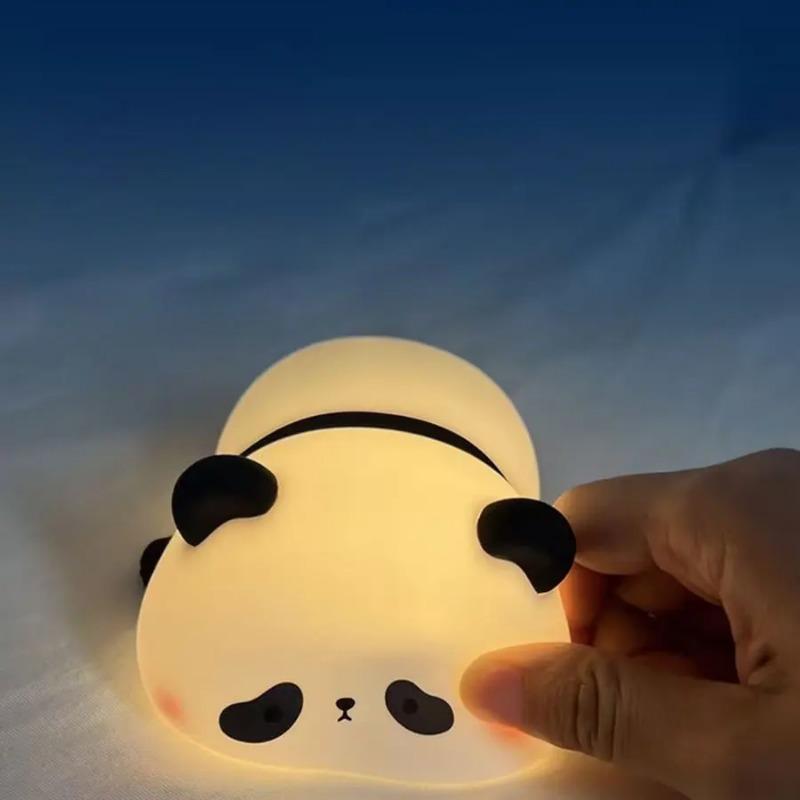 USB Rechargeable Panda LED Night Light Touch Sensor Silicone Patting Lamp Cartoon Children's Nightlight Toy Gift Bedroom Decor