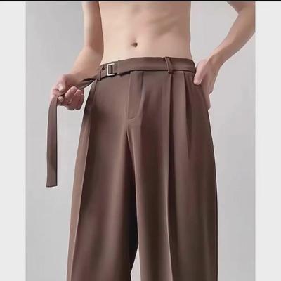 Men's Spring Japanese-Style Black Wide-Leg Trousers - Light Luxury Drape, Loose Fit, Straight-Cut.