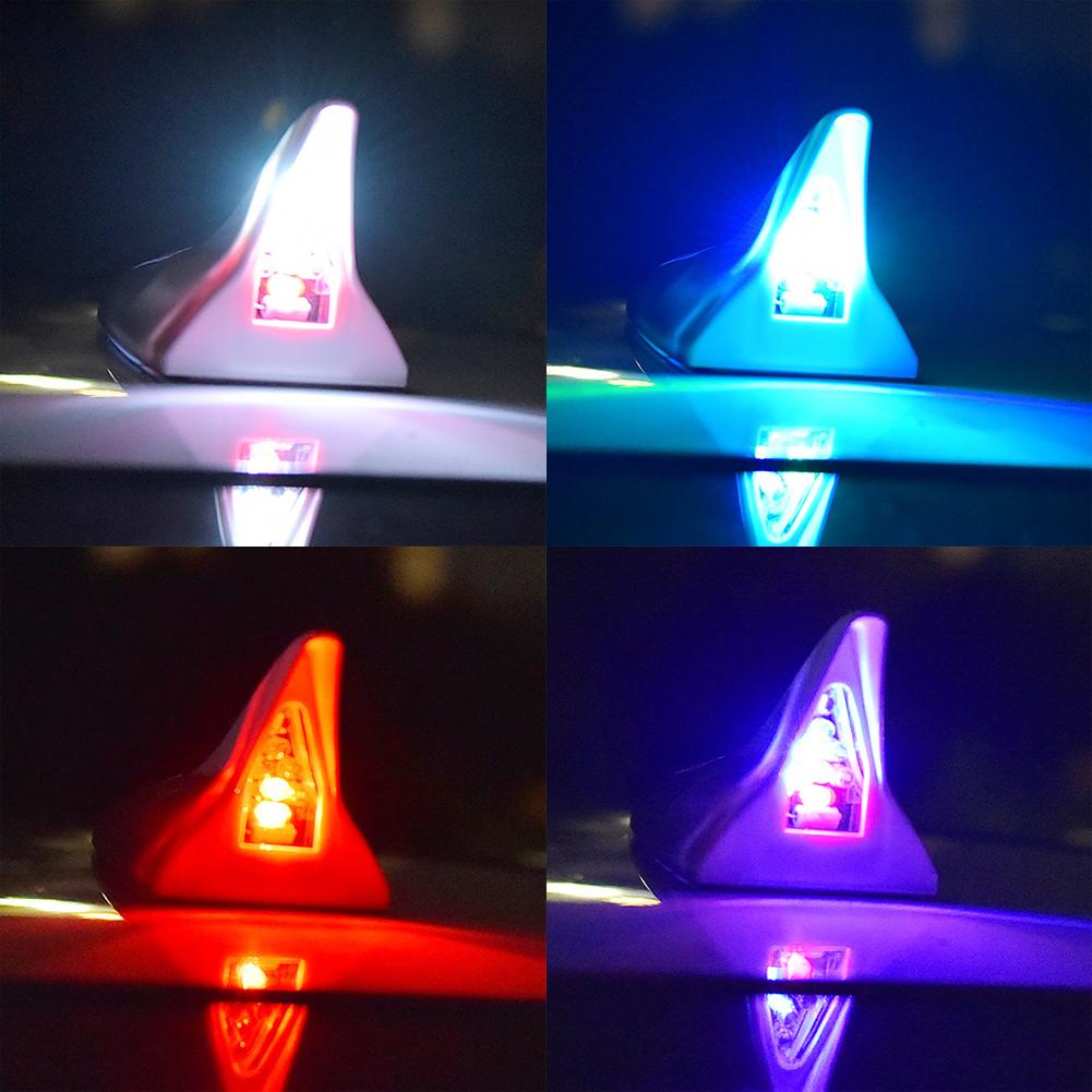 Car Solar Energy Shark Fin Antenna LED Warning Tail Lights Auto Roof Decorative Anti-Tailing Flash Strobe Light