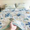 Elegant Blue Flowers Summer Cooling Quilt Floral Style Air Conditioner Quilted Quilt Skin-friendly Thin Blanket Machine Washable