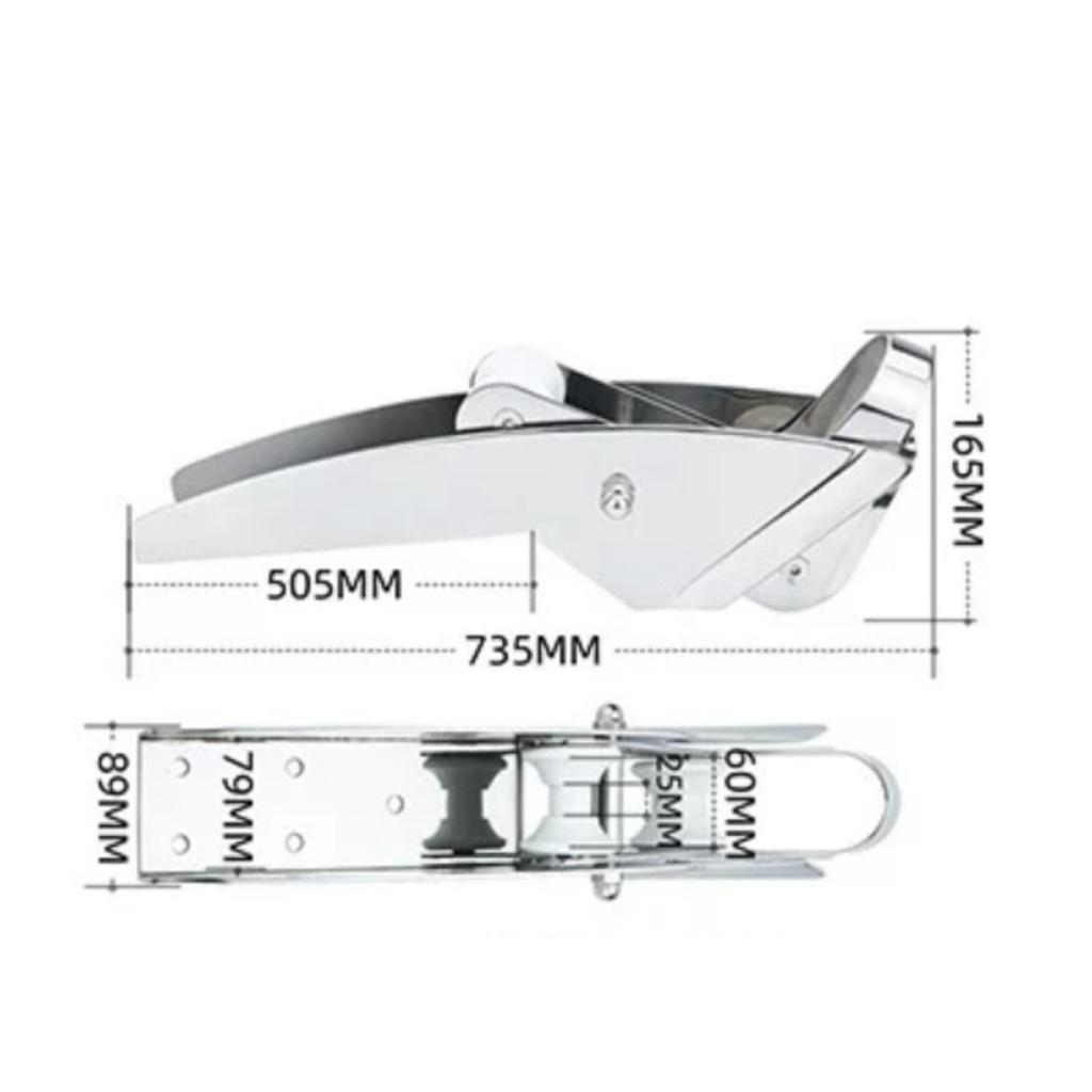 Marine Hardware Silver-Polished Double-Roller Anchor Bracket Mounting Holes