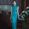 Blue-green National Style New Chinese Sleeveless Long Cheongsam Improved Young Women's High-end Banquet Dress Spring and Summer