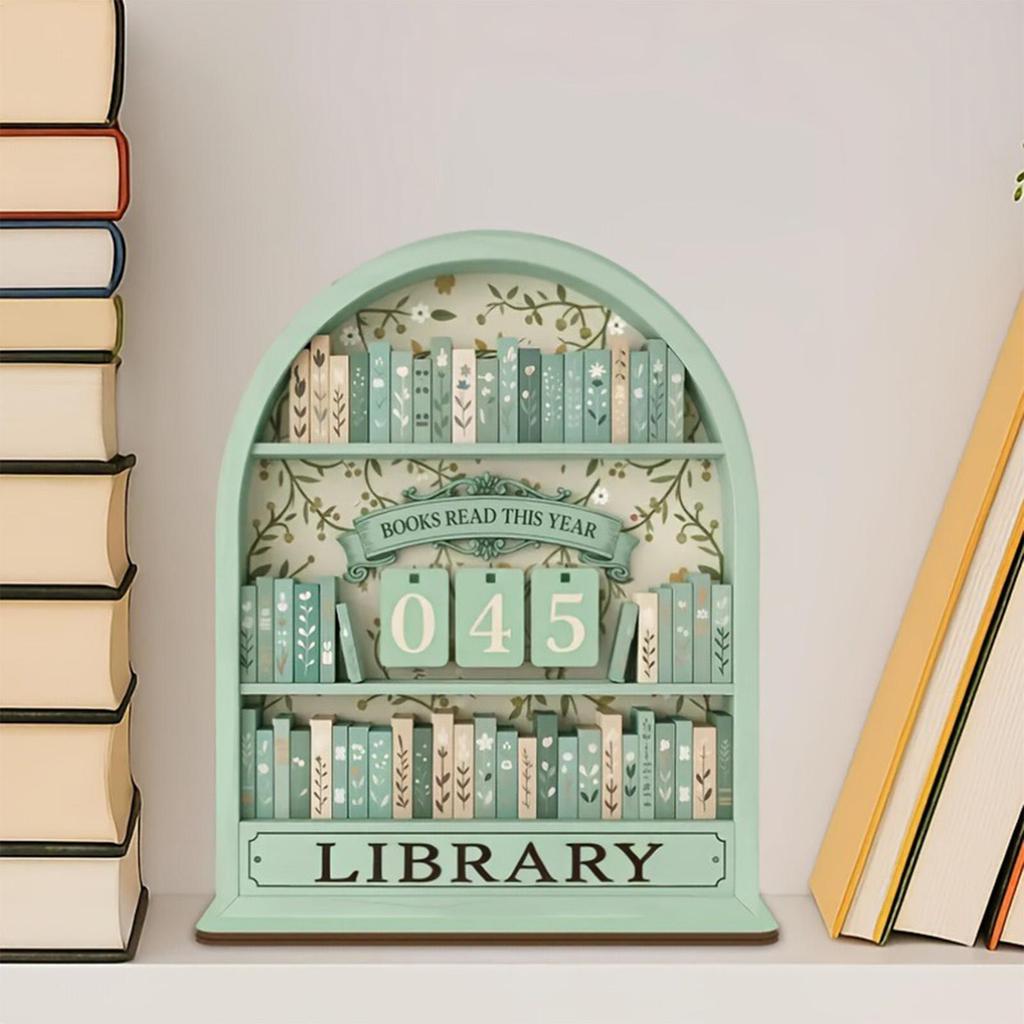 Vintage Wooden Book Counter Tracker Book Count Sign Reading Accessories for Home Office Classroom Bookstore Desktop Ornament