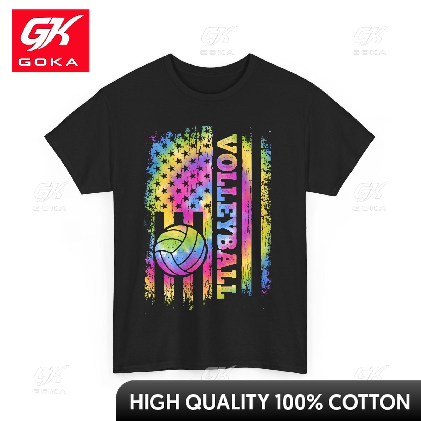 Volleyball American Flag Sports Fans Volleyball Lovely Crew Neck Breathable Cotton Graphic Casual Tee for Everyday Casual S