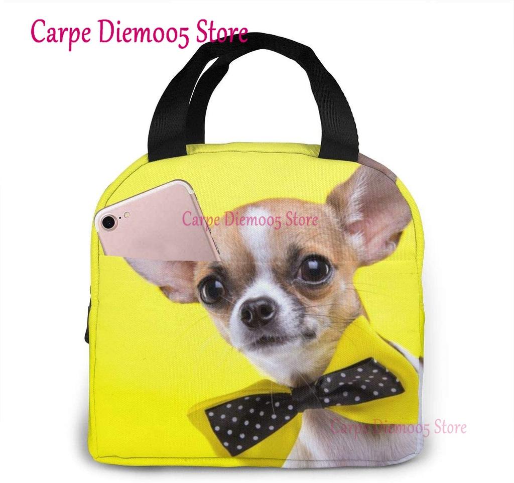 Unisex Food Warmer Bag Chihuahua Dog Lunch Bag Reusable Lunch Box Lunch Cooler Tote