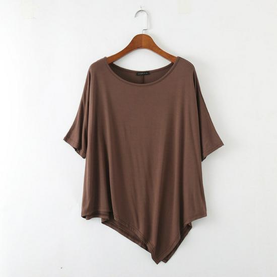 Dámské Modalové Tričko Plus Size s Netopýřími Rukávy - Volné, Kulatý Výstřih, Střední Délka, Letní Top s Krátkým Rukávem