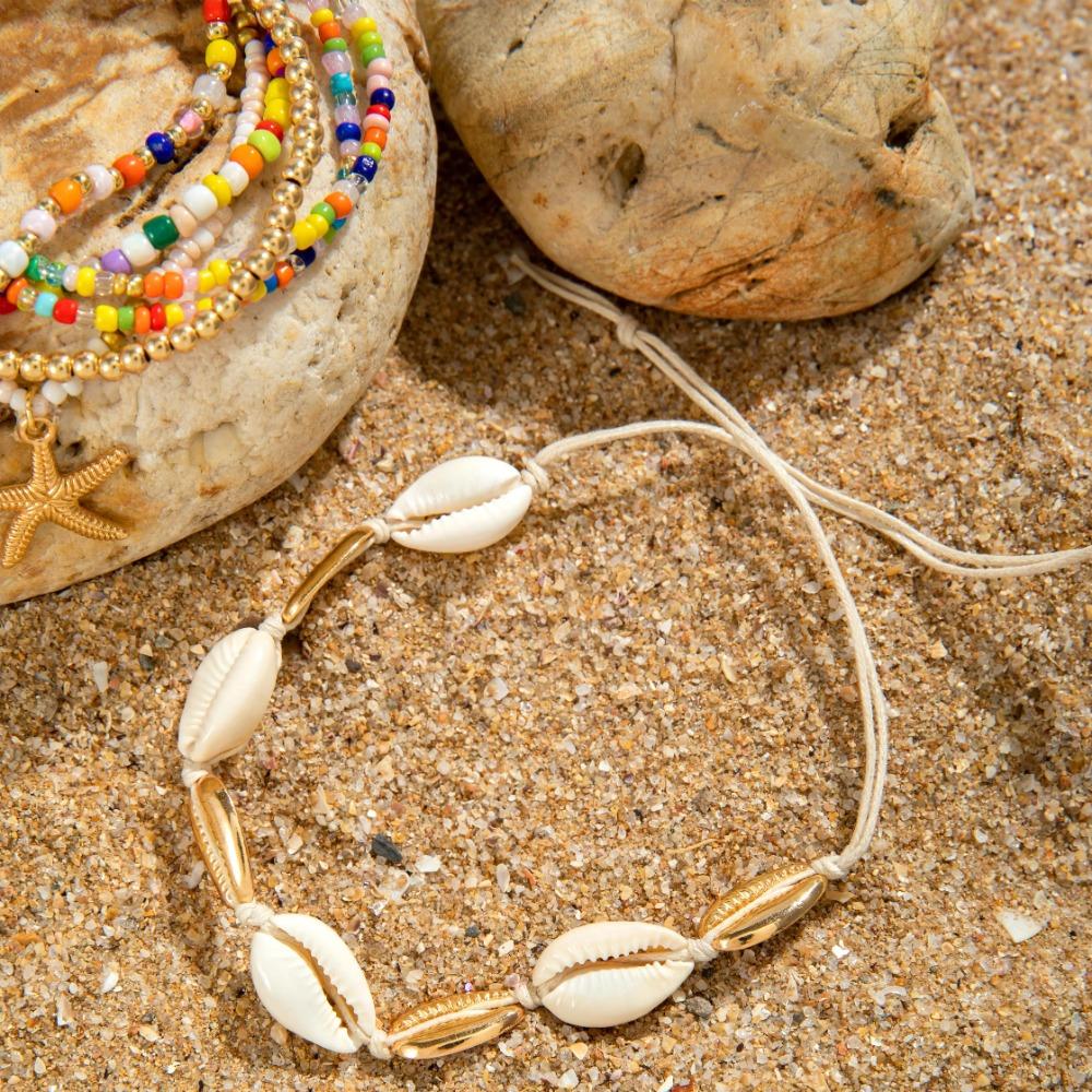 7pcs Charm Holiday Starfish Multi-layer Anklet Stretch Anklet Set Fashion Beach Jewelry