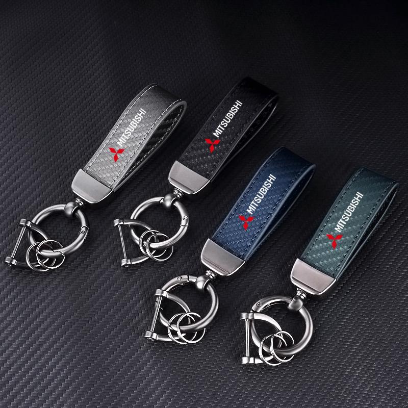 Modny skórzany brelok do kluczy z klamrą w kształcie podkowy Breloki do kluczy samochodowych dla Mitsubishi Pajero Sport Outlander ASX Lancer Eclipse Cross