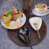 Ceramic Coffee Bean Tray & Stainless Steel Spoon Set: Collector, Display, Measuring & Weighing Use.