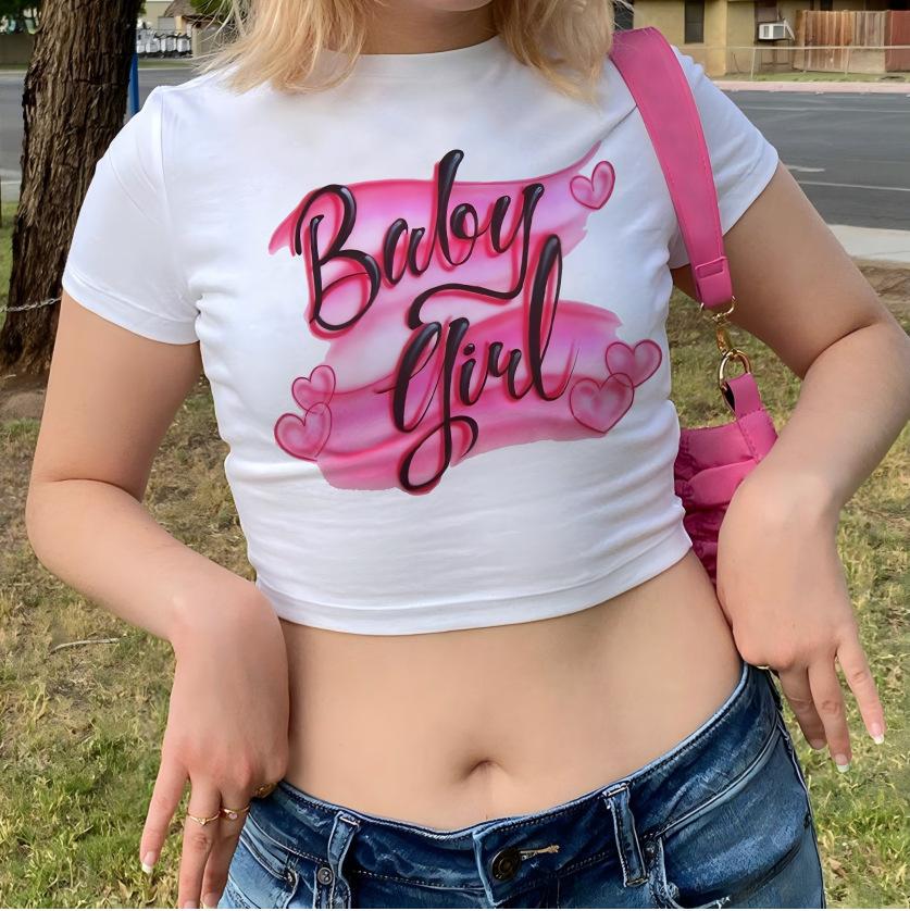 European and American style women's clothing new INS personalized street letter printing short navel short-sleeved T-shirt top