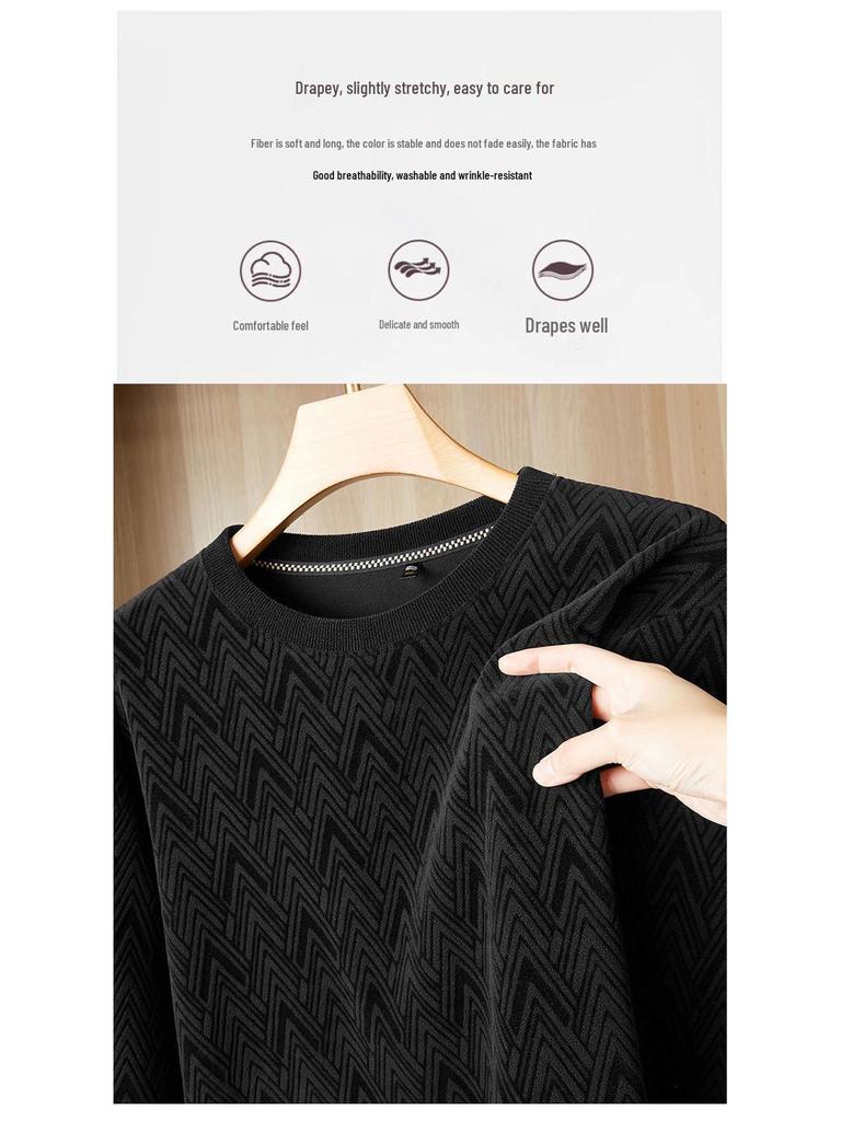 Herr Plus Size Sweatshirt med Fleecefoder och Rund Hals - Höst/Vinter 2025, Tjockt & Varmt, Långärmat.