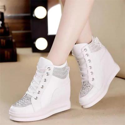 Botines de plataforma de microfibra de 8 cm con cuña de cuero para mujer, botines con tacones ocultos y brillantes, zapatillas gruesas de marca alta para otoño