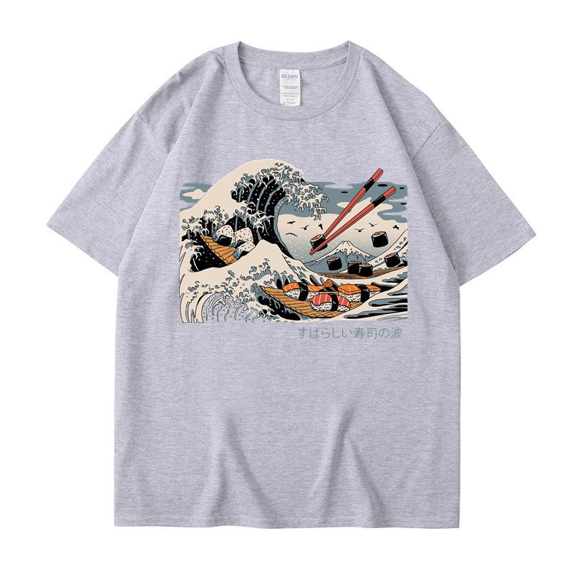 2025 Summer New Sea Sushi Print Women's T-Shirt Sports Casual Round Neck Short Sleeve Top