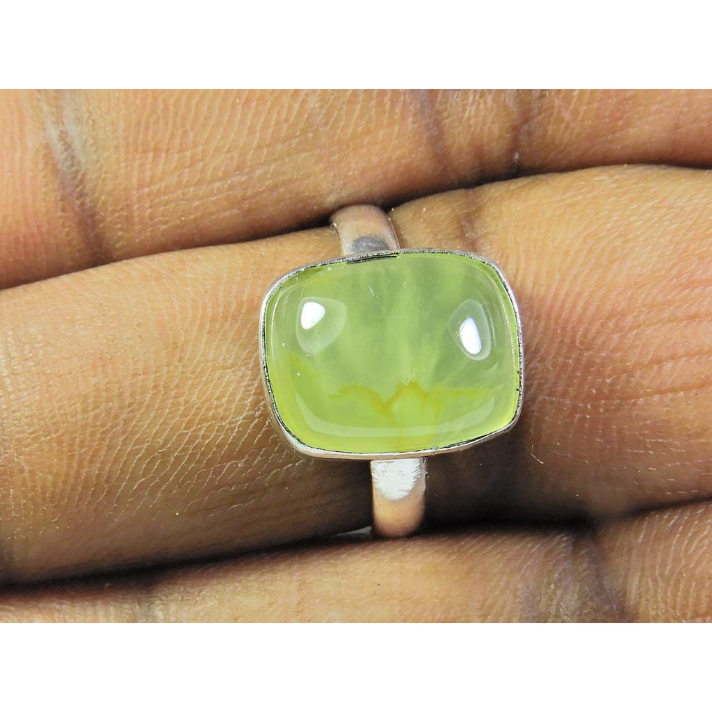 Natural Prehnite 925 Solid Sterling Silver Ring Size US-7.5 PG-221