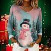 Women's Christmas Print Casual V-Neck Long Sleeve Top