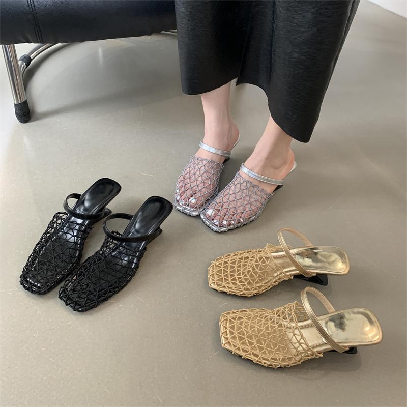 Fashion Luxury Women Shoes 2025 Summer High-heeled Slippers Sandals for Women Party Shoes Fashion Strange Style Square Toe Shallow Shoes
