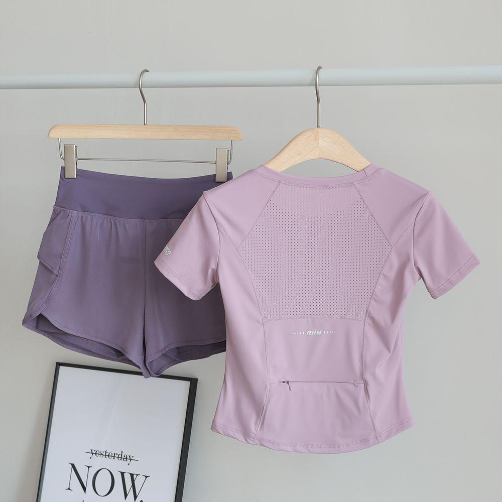 Women's Quick-Dry Sports Set: Breathable Mesh Top & Shorts with Phone Pocket