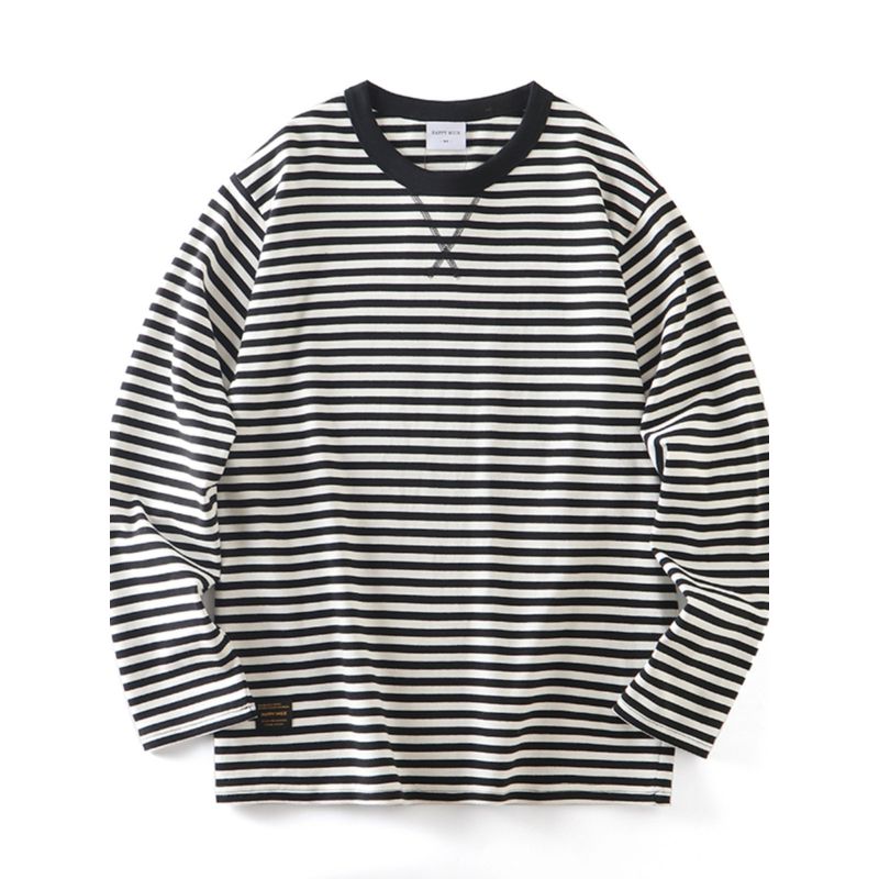 American Retro Heavyweight Pure Cotton Striped Long-Sleeve T-Shirt for Men, Autumn and Winter Sailor Shirt, Export Quality Trendy Brand Base Shirt