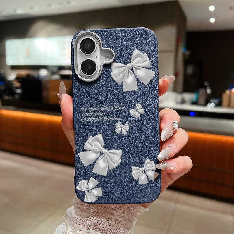 Plain Color Bowknot Patterned Phone Case for iPhone 16 Pro 15 14 Plus 13 12 Pro Max 11 Shockproof Leather Texture Soft Tpu Slim Matte Case Cover
