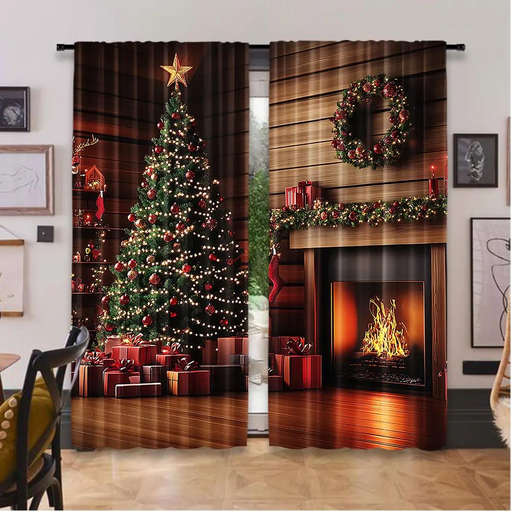 2 Stück Weihnachtsvorhänge Weihnachtsbaum Niedlich Winterurlaub Weihnachtsgeschenke Schneeflocken Elf Für Wohnzimmerfenster Heimvorhänge
